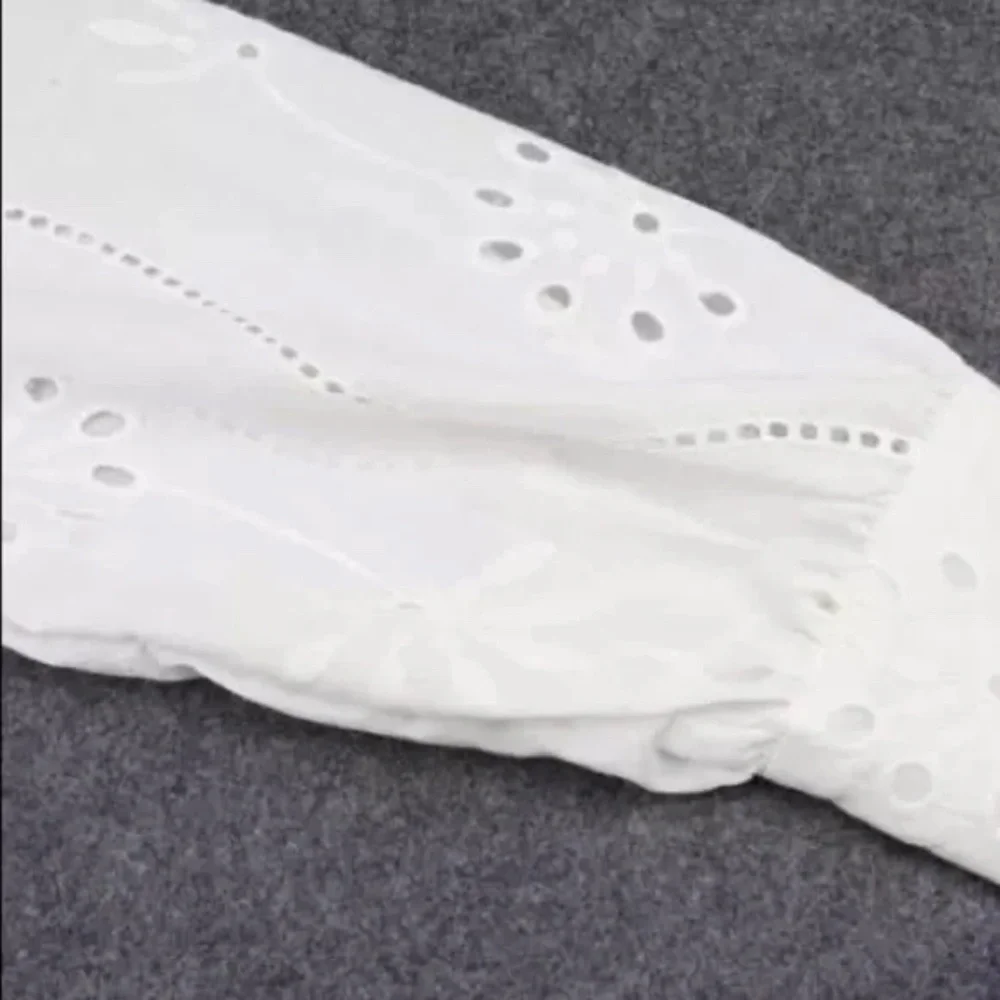 SOLD OUT White Boho Floral Eyelet Button Up Blouse - Picture 14 of 15